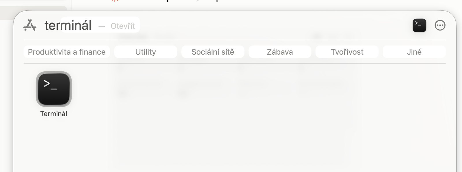 Vyhledání aplikace Terminál