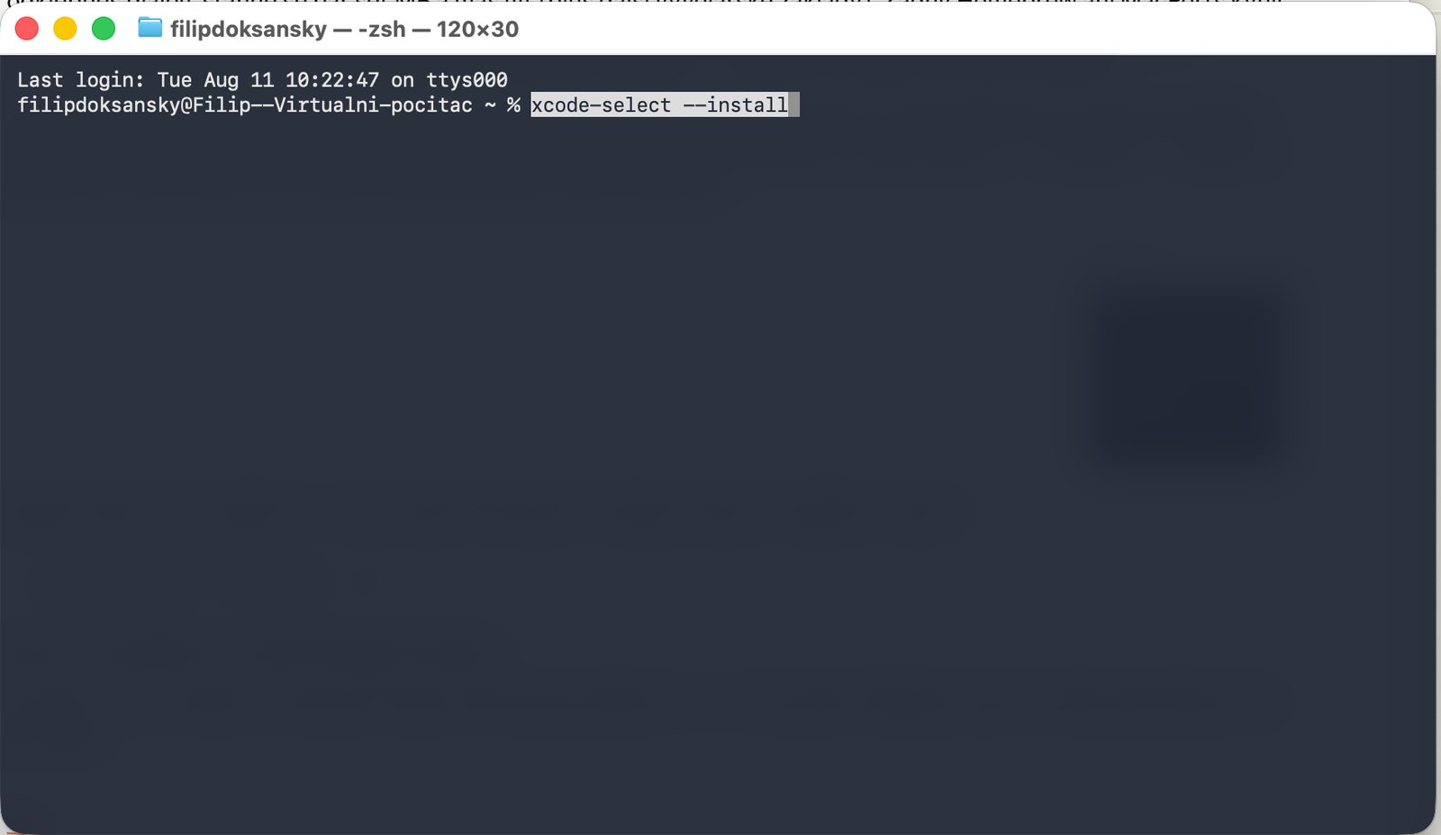Příkaz xcode-select --install v Terminálu