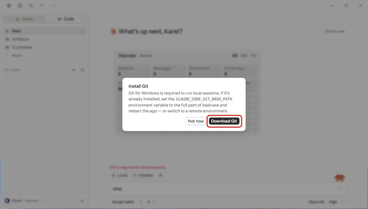 Okno Install Git