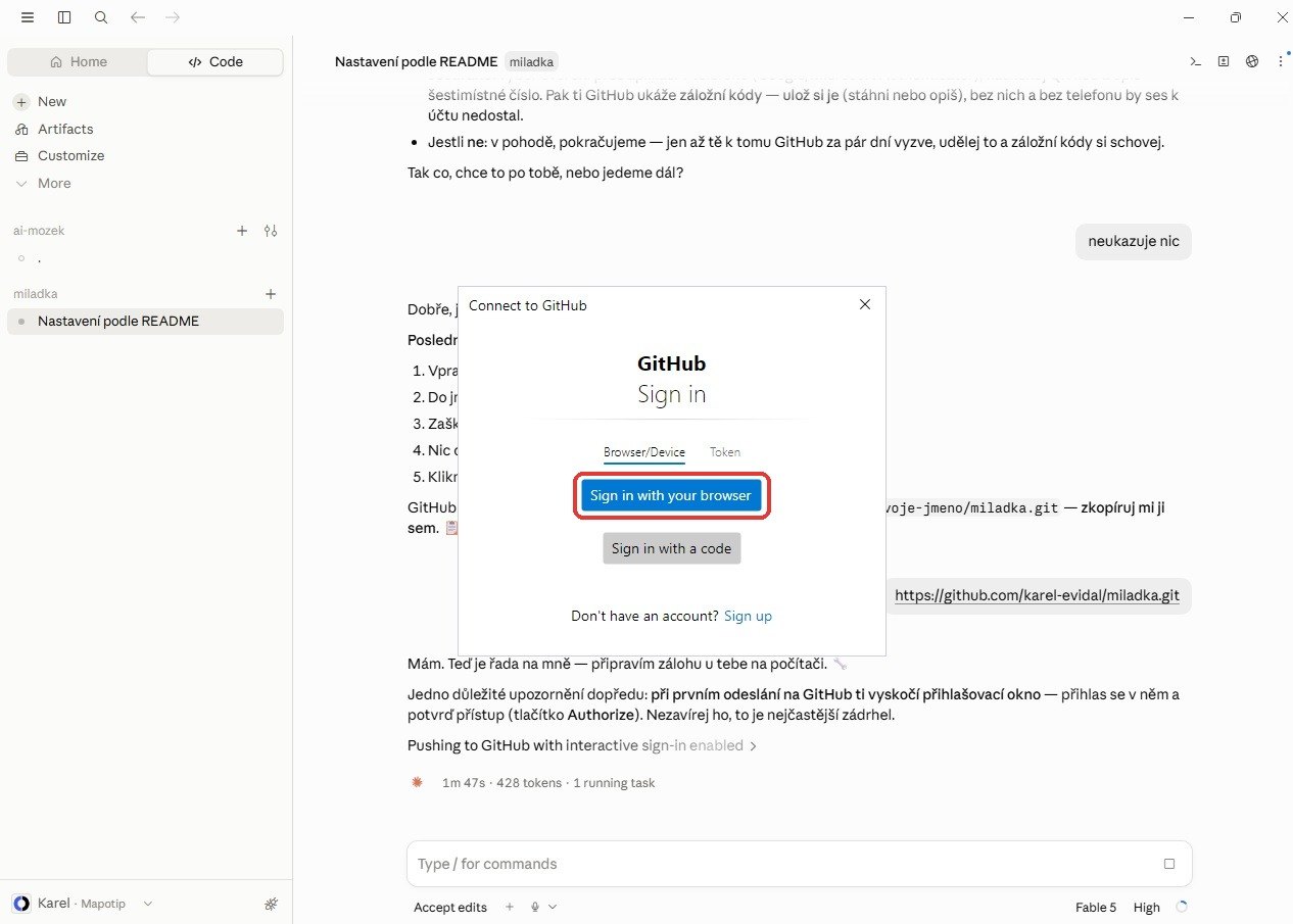 Okno Connect to GitHub v aplikaci Claude