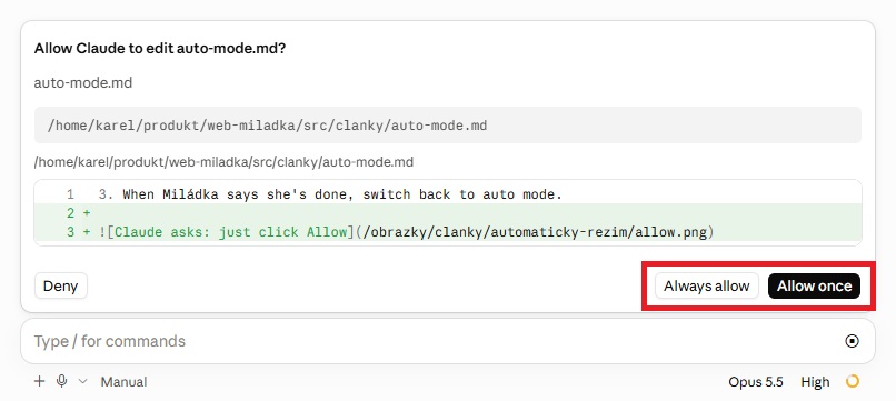Claude asks: just click Allow once